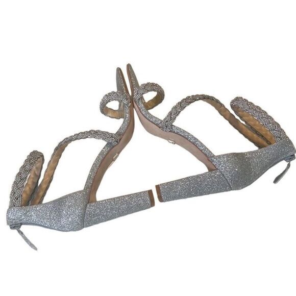 Badgley Mischka Fenix Silver Braided Rhinestone Block Heels Size 8 - Picture 4 of 12